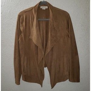 Skye's The Limit Sz 8 Brown Faux Suede Draped Open Front Jacket Sweater Top